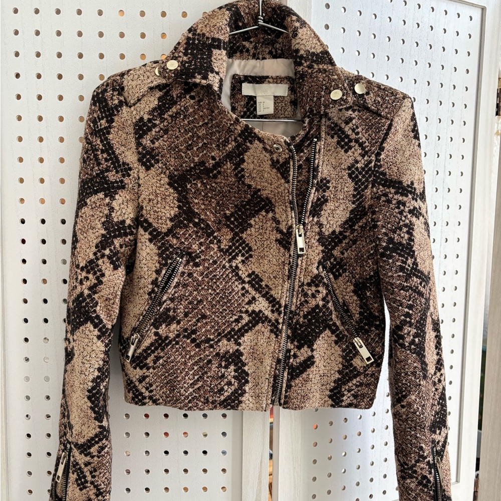 H&M Brown Snake Print Bomber Jacket
